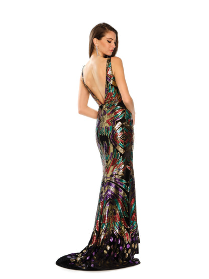 FITTED V-NECK SHINY GOWN