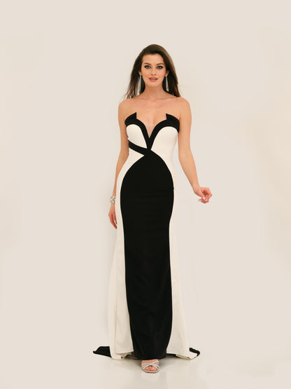 ABSTRACT MESH V-NECK STRAP GOWN