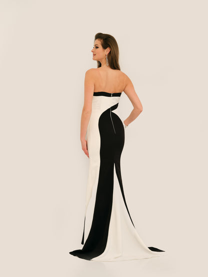 ABSTRACT MESH V-NECK STRAP GOWN