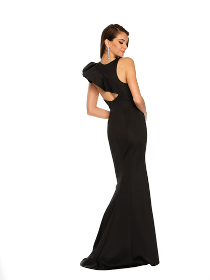 CUT OUT BACK RUFFLE GOWN