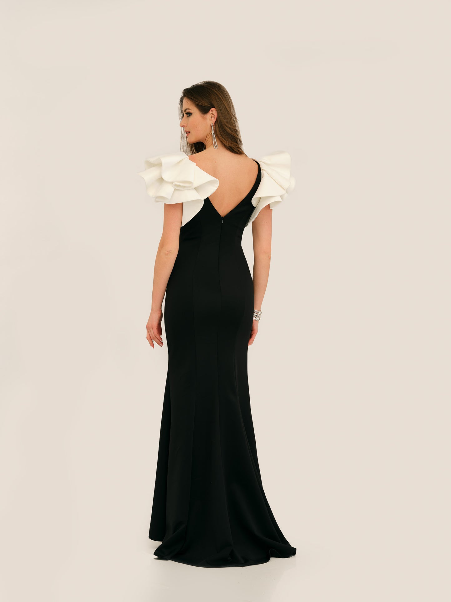 RUFFLE SHOULDER JERSEY GOWN