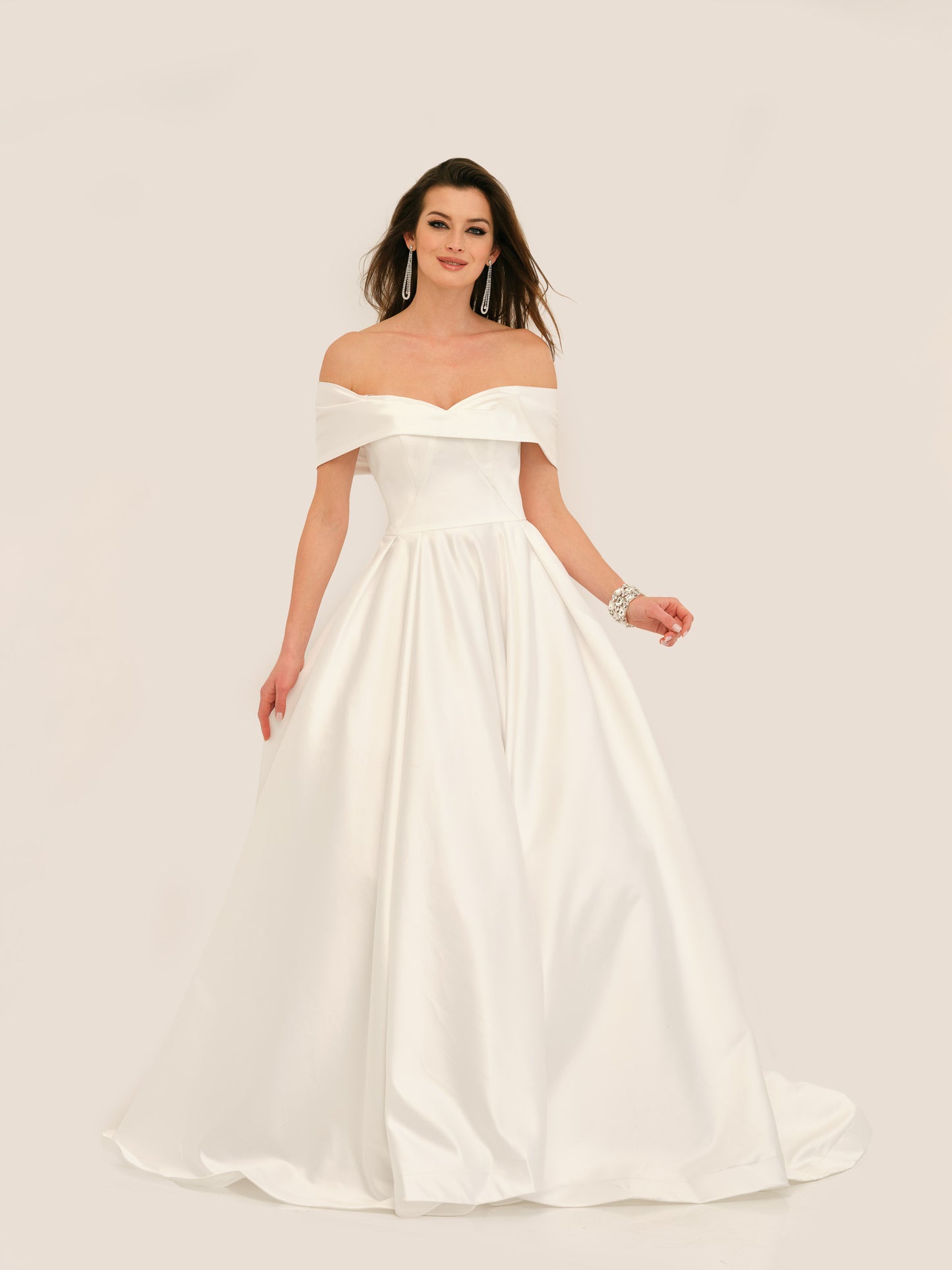 OFF THE SHOULDER SATIN A-LINE WEDDING DRESS