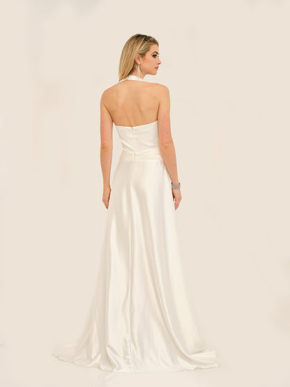 LOW CUT HALTER A-LINE WEDDING GOWN - Dave & Johnny LOW CUT HALTER A-LINE WEDDING GOWN - Dave & Johnny