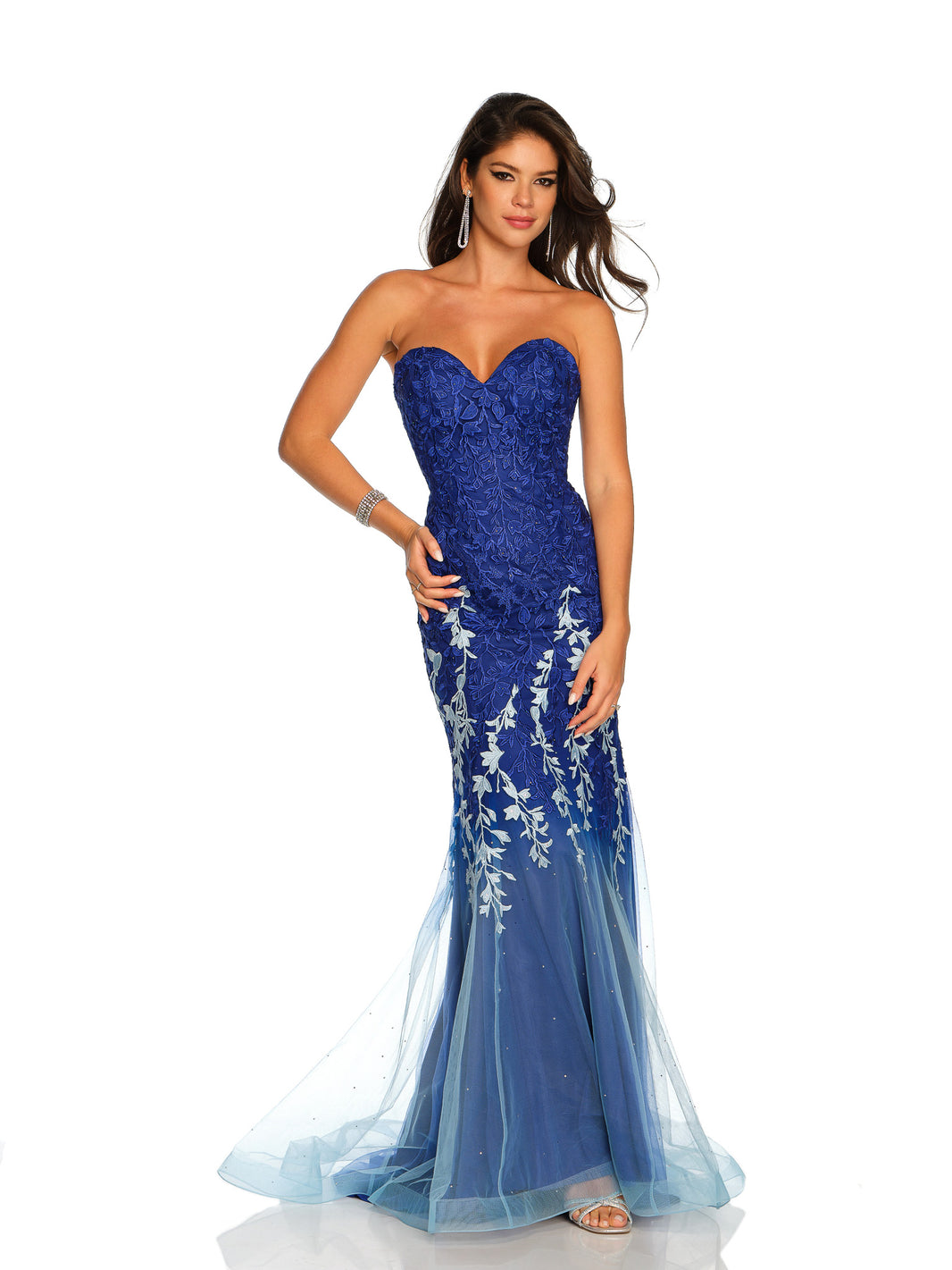 Dave & Johnny - A5853W Deep V-Neck Shimmering Lace Evening Gown main image 1