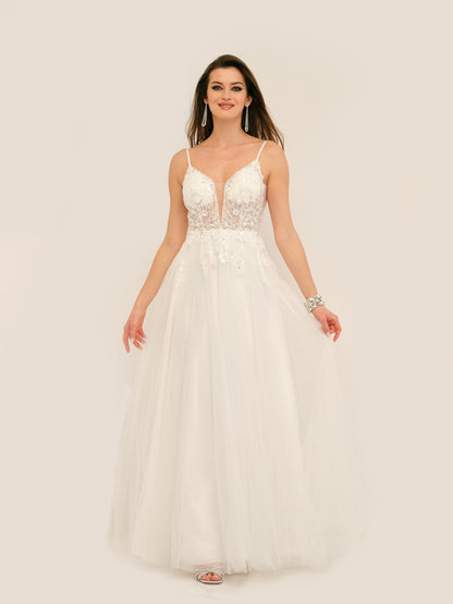 EMBROIDERED SPAGHETTI STRAP WEDDING DRESS