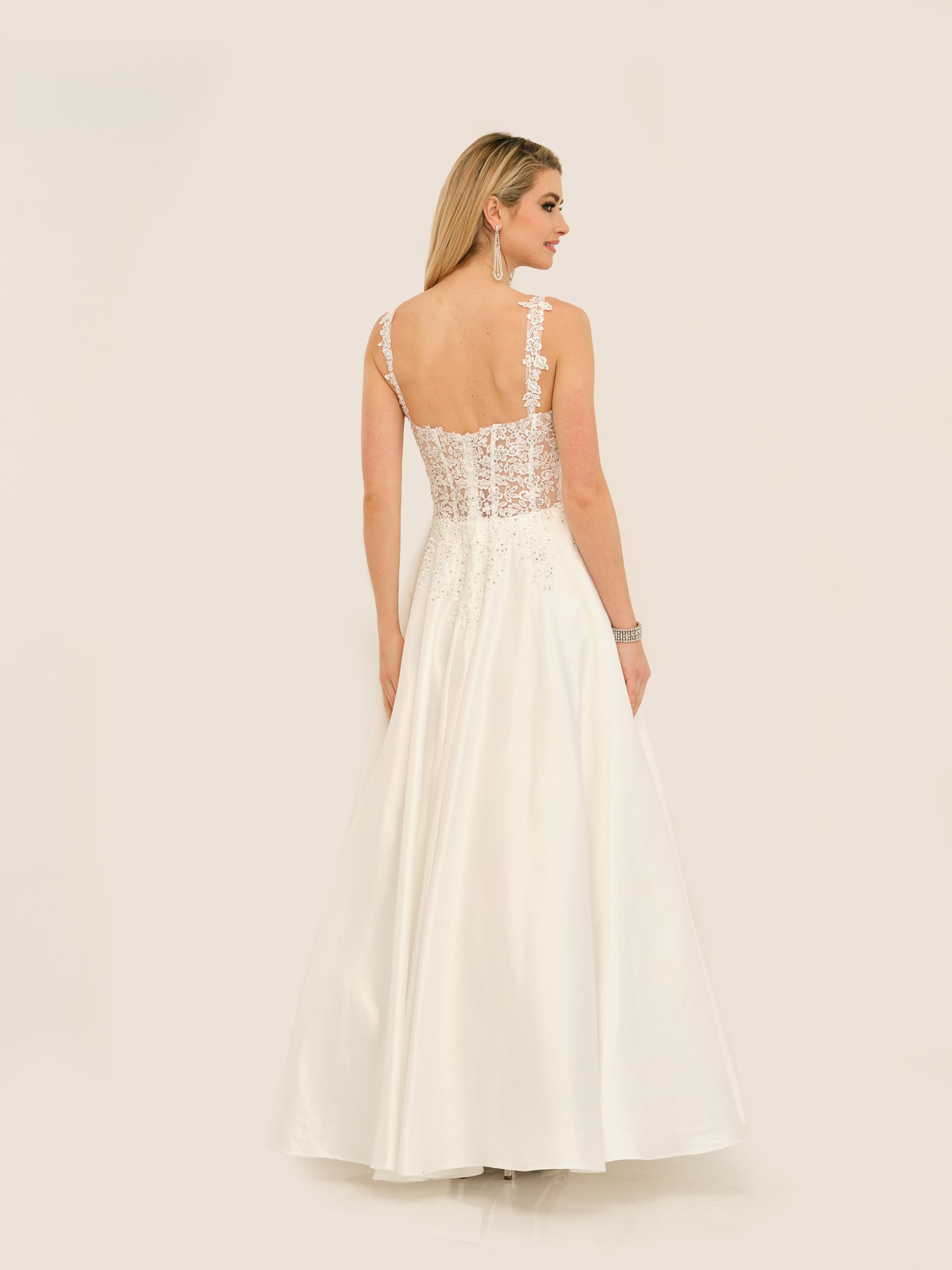 BEJEWELED TRANSPARENT FLORAL BODICE A-LINE WEDDING GOWN