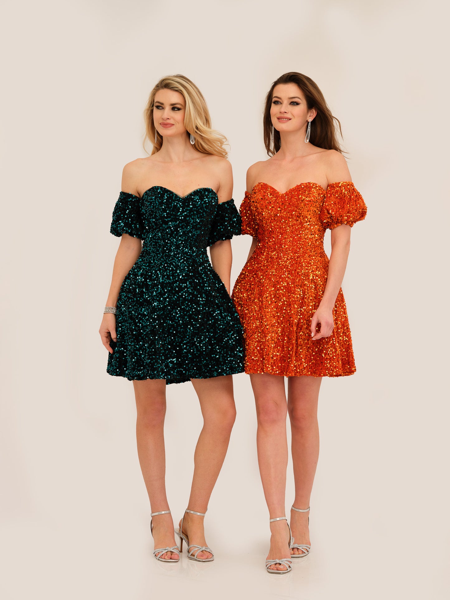 SEQUINED PUFF SLEEVE FLARE DRESS
