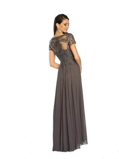 LACE SHORT SLEEVE A-LINE MAXI GOWN
